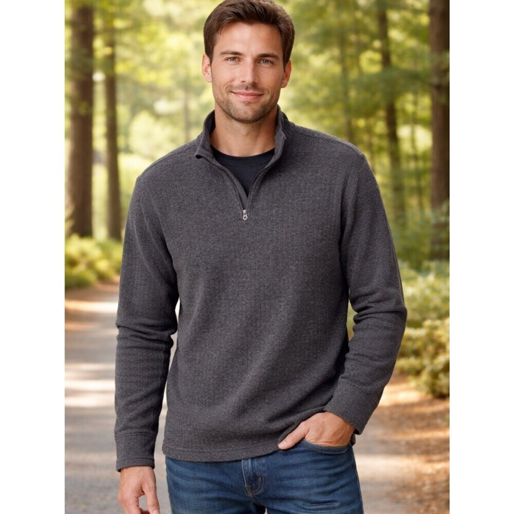 Prana Trask Gray Wool Ribbed Quarter Zip Long Sleeve Sweater Men Size Xl
